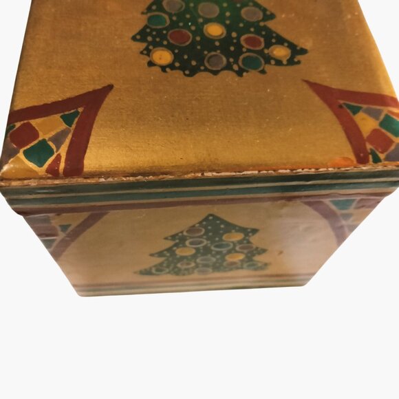 Hand Painted Wooden Christmas Tree Design Decorative Storage Box Gold Green - Picture 7 of 10